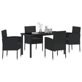 Set da Pranzo per Giardino con cuscino 5 pcs Nero polyrattan