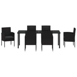 Set da Pranzo per Giardino con cuscino 7 pcs Nero polyrattan