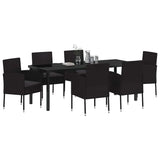 Set da Pranzo per Giardino con cuscino 7 pcs Nero polyrattan