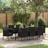 Set da Pranzo per Giardino con cuscino 9 pcs Nero polyrattan