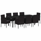 Set da Pranzo per Giardino con cuscino 9 pcs Nero polyrattan