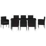 Set da Pranzo per Giardino con cuscino 9 pcs Nero polyrattan