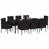 Set da Pranzo per Giardino con cuscino 9 pcs Nero polyrattan