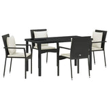 Set da Pranzo per Giardino con cuscino 5 pcs Nero polyrattan