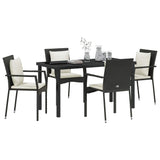 Set da Pranzo per Giardino con cuscino 5 pcs Nero polyrattan