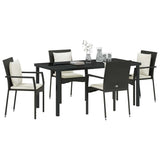 Set da Pranzo per Giardino con cuscino 5 pcs Nero polyrattan
