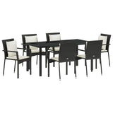 Set da Pranzo per Giardino con cuscino 7 pcs Nero polyrattan