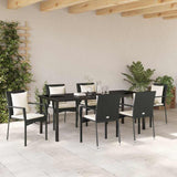 Set da Pranzo per Giardino con cuscino 7 pcs Nero polyrattan