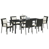 Set da Pranzo per Giardino con cuscino 7 pcs Nero polyrattan