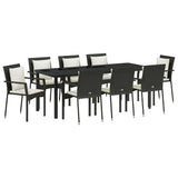 Set da Pranzo per Giardino con cuscino 9 pcs Nero polyrattan