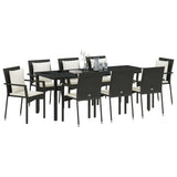 Set da Pranzo per Giardino con cuscino 9 pcs Nero polyrattan