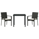Set da Pranzo per Giardino con cuscino 3 pcs Nero polyrattan