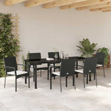 Set da Pranzo per Giardino con cuscino 7 pcs Nero polyrattan