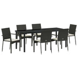 Set da Pranzo per Giardino con cuscino 7 pcs Nero polyrattan