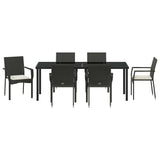 Set da Pranzo per Giardino con cuscino 7 pcs Nero polyrattan