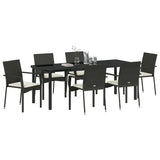 Set da Pranzo per Giardino con cuscino 7 pcs Nero polyrattan