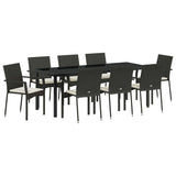 Set da Pranzo per Giardino con cuscino 9 pcs Nero polyrattan