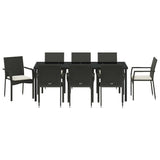 Set da Pranzo per Giardino con cuscino 9 pcs Nero polyrattan