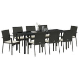 Set da Pranzo per Giardino con cuscino 9 pcs Nero polyrattan