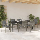 Set da Pranzo per Giardino con cuscino 7 pcs Grigio polyrattan