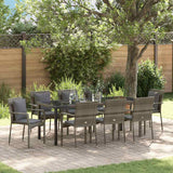 Set da Pranzo per Giardino con cuscino 9 pcs Grigio polyrattan