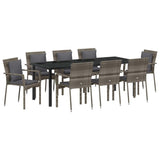 Set da Pranzo per Giardino con cuscino 9 pcs Grigio polyrattan