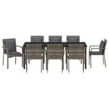 Set da Pranzo per Giardino con cuscino 9 pcs Grigio polyrattan