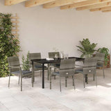 Set da Pranzo per Giardino con cuscino 7 pcs Grigio polyrattan
