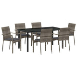 Set da Pranzo per Giardino con cuscino 7 pcs Grigio polyrattan