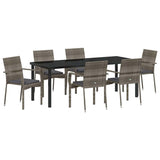 Set da Pranzo per Giardino con cuscino 7 pcs Grigio polyrattan