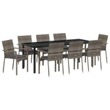 Set da Pranzo per Giardino con cuscino 9 pcs Grigio polyrattan