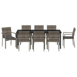 Set da Pranzo per Giardino con cuscino 9 pcs Grigio polyrattan