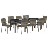 Set da Pranzo per Giardino con cuscino 9 pcs Grigio polyrattan