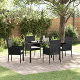 Set da Pranzo per Giardino con cuscino 5 pcs Nero polyrattan