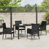 Set da Pranzo per Giardino con cuscino 5 pcs Nero polyrattan
