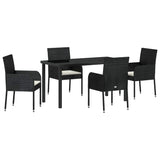 Set da Pranzo per Giardino con cuscino 5 pcs Nero polyrattan