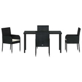 Set da Pranzo per Giardino con cuscino 5 pcs Nero polyrattan