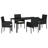 Set da Pranzo per Giardino con cuscino 5 pcs Nero polyrattan