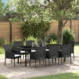 Set da Pranzo per Giardino con cuscino 9 pcs Nero polyrattan