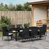 Set da Pranzo per Giardino con cuscino 9 pcs Nero polyrattan