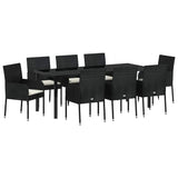 Set da Pranzo per Giardino con cuscino 9 pcs Nero polyrattan
