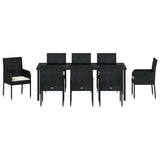 Set da Pranzo per Giardino con cuscino 9 pcs Nero polyrattan