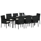 Set da Pranzo per Giardino con cuscino 9 pcs Nero polyrattan