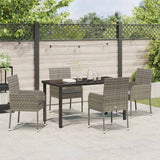 Set da Pranzo per Giardino con cuscino 5 pcs Grigio polyrattan