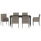 Set da Pranzo per Giardino con cuscino 7 pcs Grigio polyrattan