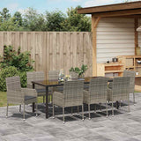 Set da Pranzo per Giardino con cuscino 9 pcs Grigio polyrattan
