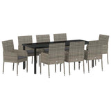 Set da Pranzo per Giardino con cuscino 9 pcs Grigio polyrattan