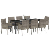Set da Pranzo per Giardino con cuscino 9 pcs Grigio polyrattan