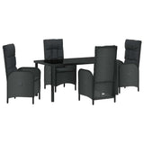 Set da Pranzo per Giardino con cuscino 5 pcs Nero polyrattan