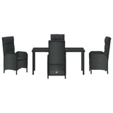 Set da Pranzo per Giardino con cuscino 5 pcs Nero polyrattan
